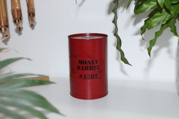Blikken Spaarpot- Money Barrel- rood- ForeverMe.nl