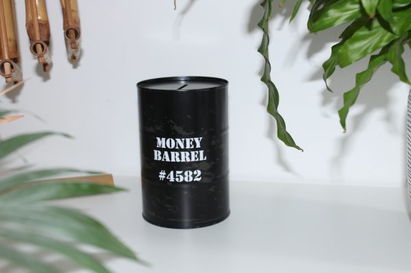 Blikken Spaarpot- Money Barrel- zwart- ForeverMe.nl